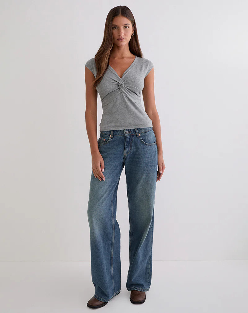 Minari V Neck Twist Top in Knit Grey - Image 3