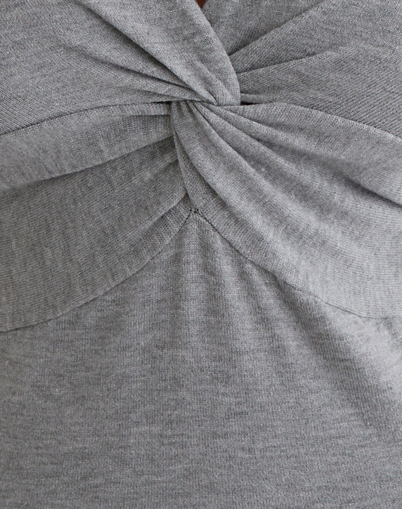 Minari V Neck Twist Top in Knit Grey - Image 6