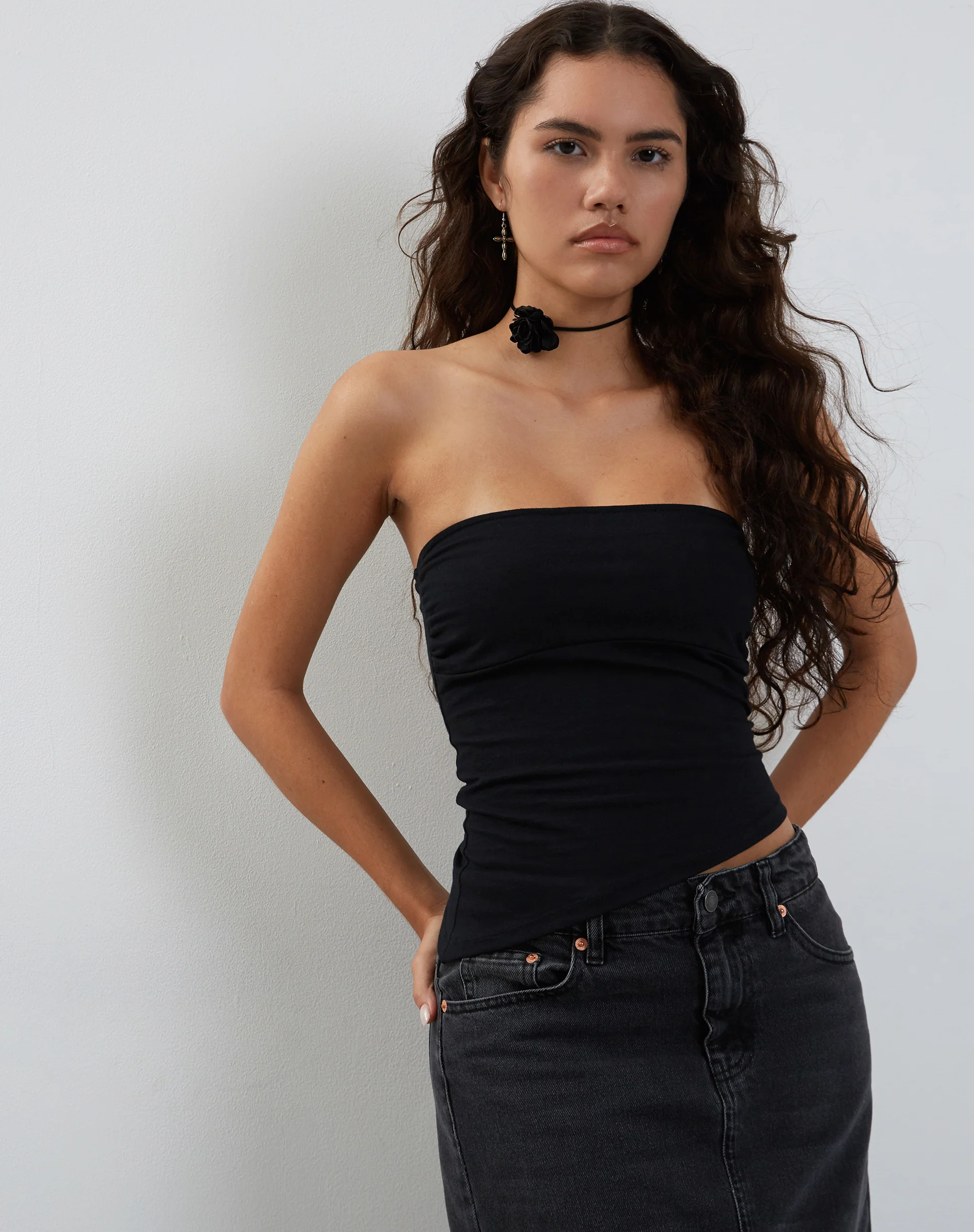 Minase Asymmetric Bandeau Top in Black - Image 2