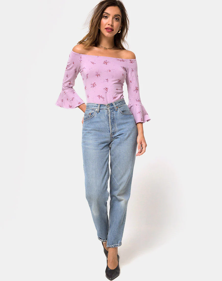 Mingga Off The Shoulder Top in Forget Me Not Lilac - Image 3
