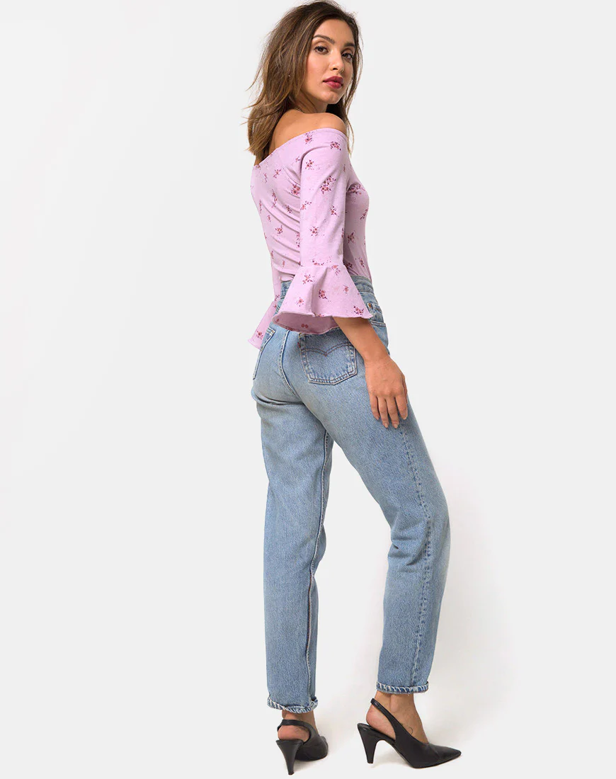 Mingga Off The Shoulder Top in Forget Me Not Lilac - Image 4