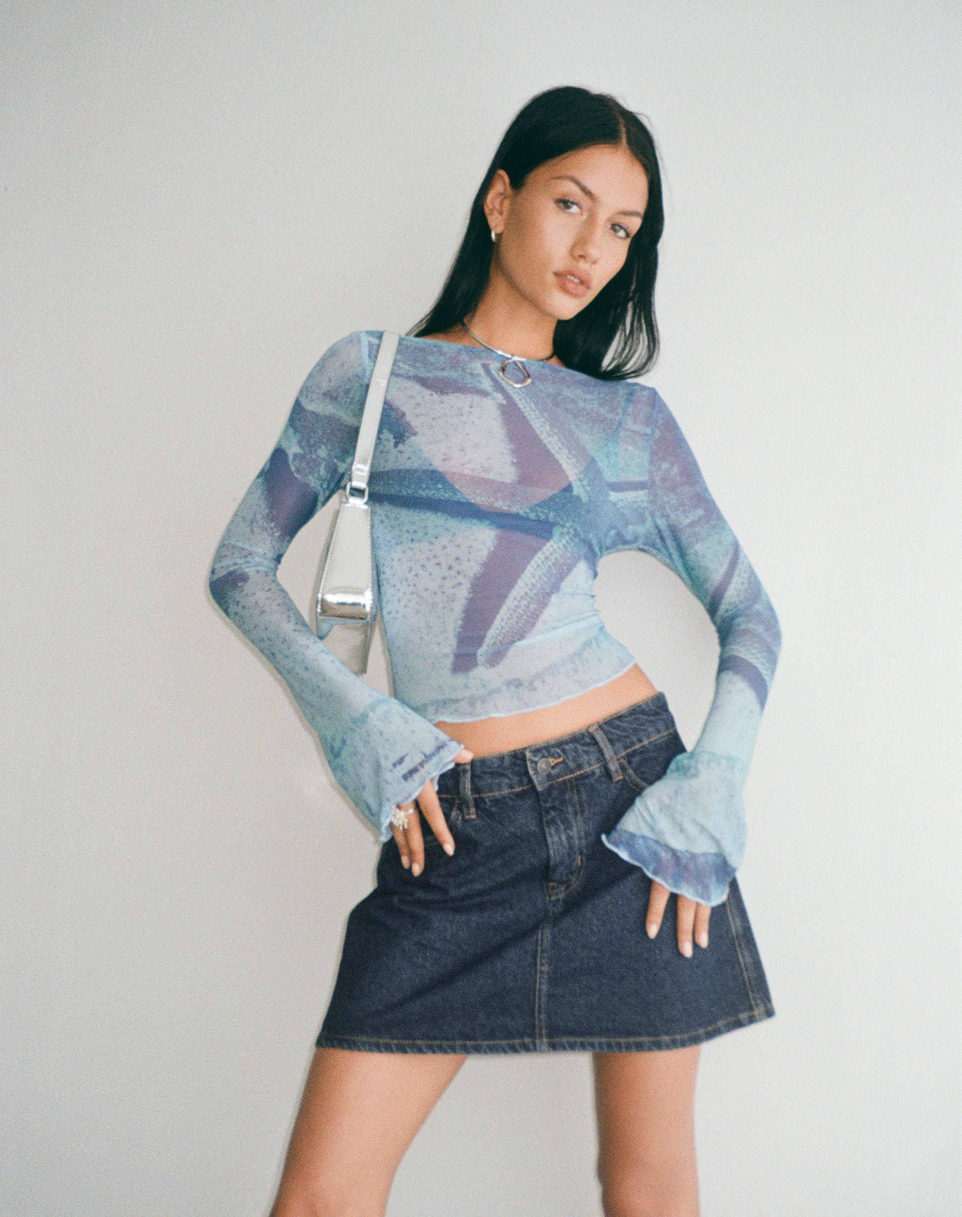 Mini A-Line Skirt in Denim Indigo - Image 2