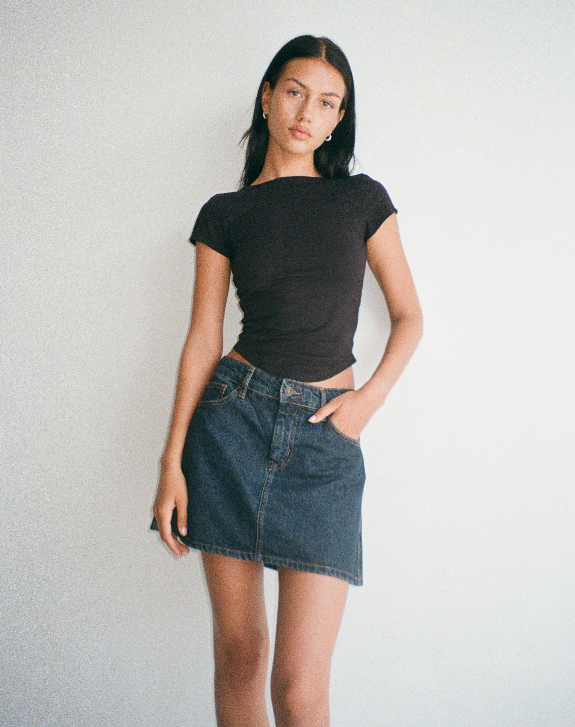 Mini A-Line Skirt in Denim Indigo - Image 3