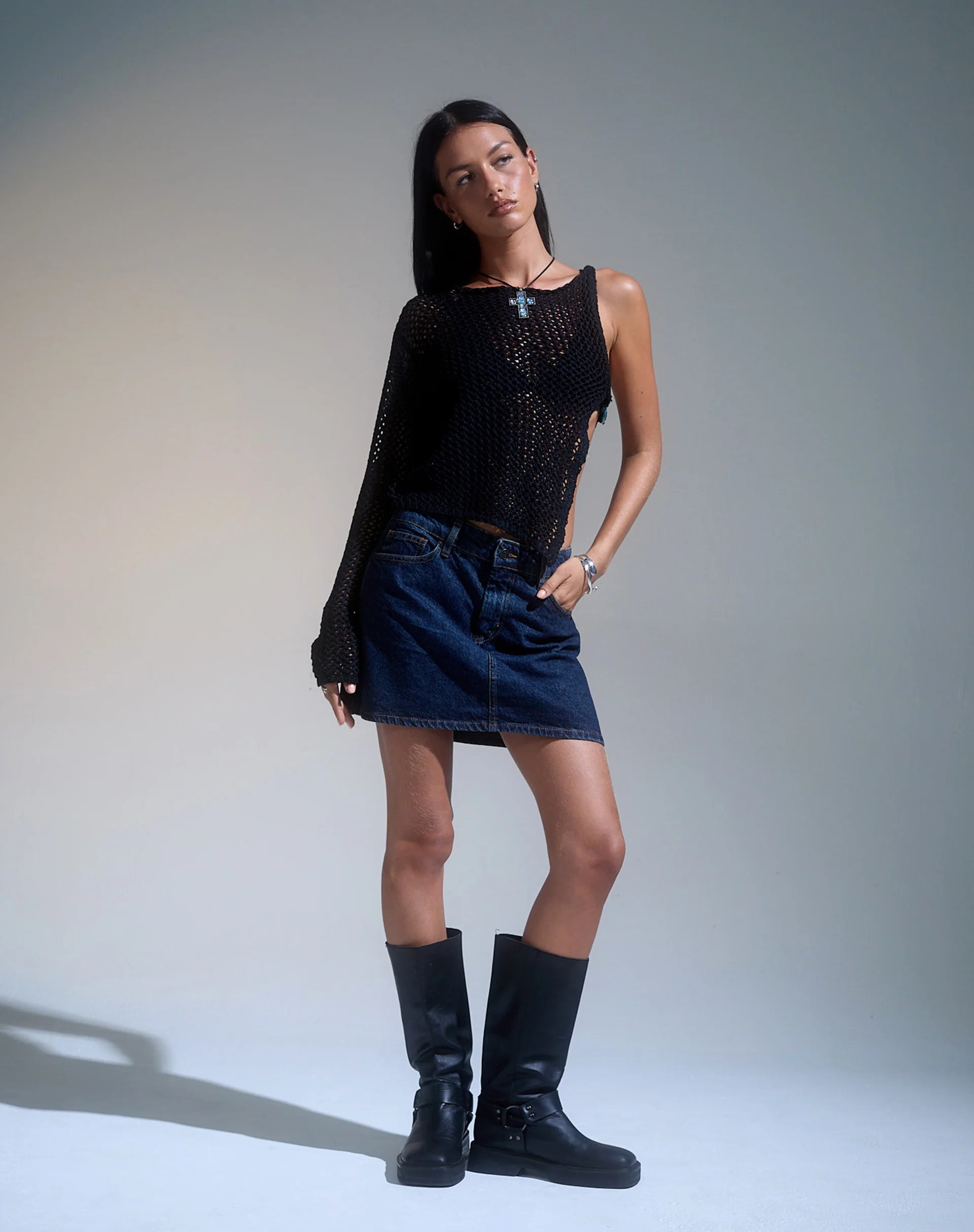 Mini A-Line Skirt in Denim Indigo - Image 5