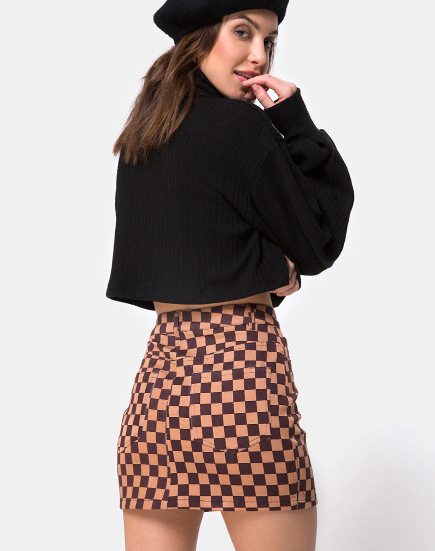 Mini broomy Skirt in Checkerboard Tan - Image 2