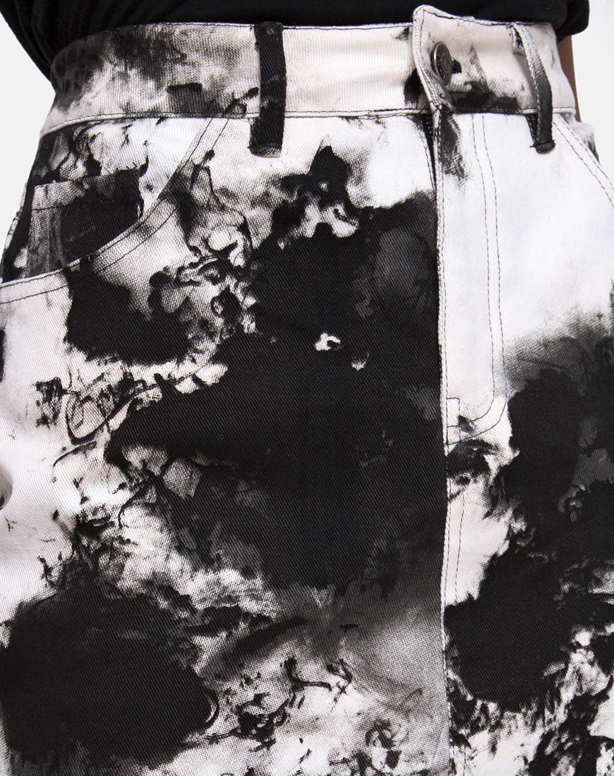 Mini Broomy Skirt in Mono Tie Dye Black and White - Image 5