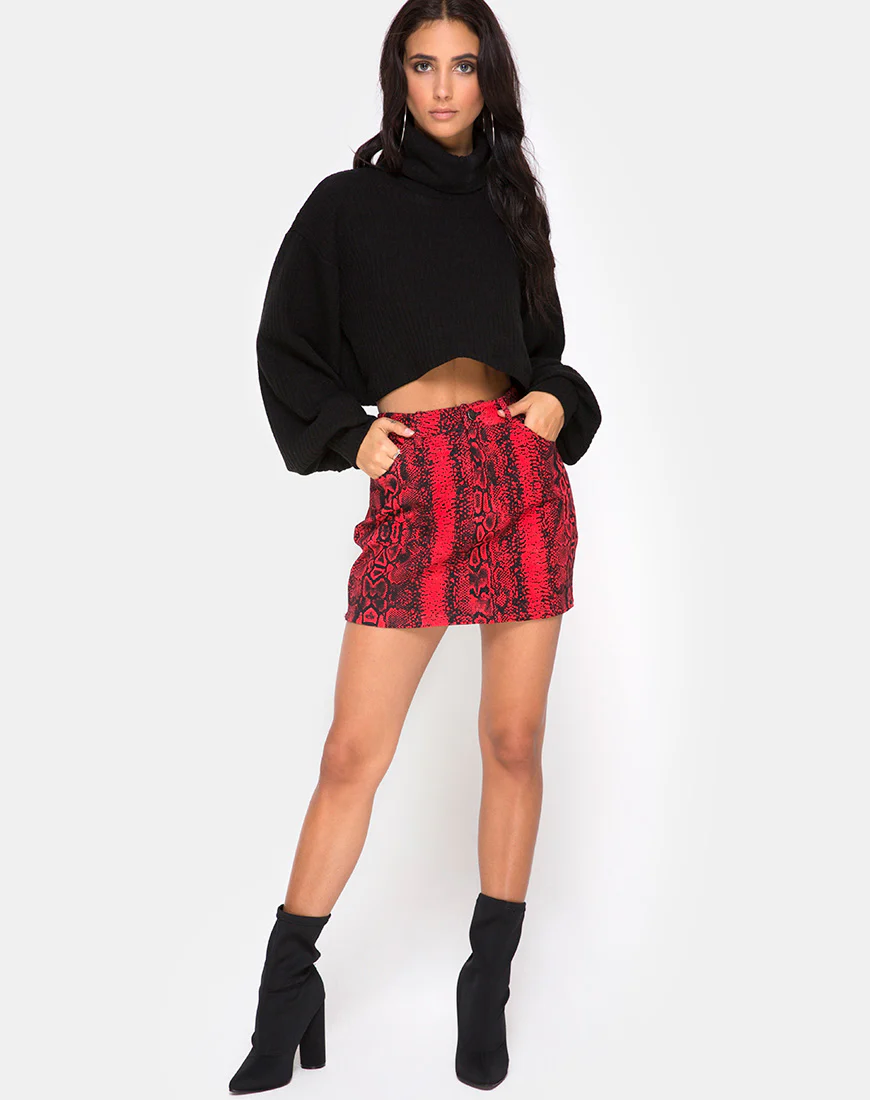 Mini Broomy Skirt in Red Snake - Image 3