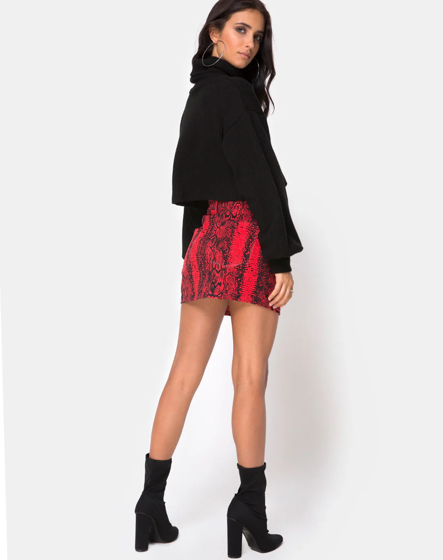 Mini Broomy Skirt in Red Snake - Image 4