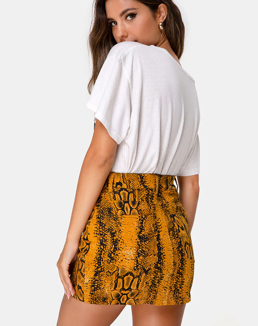 Mini Broomy Skirt in Snake Mustard - Image 2