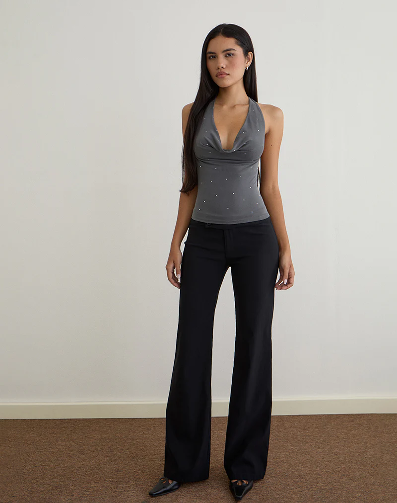 Minova Cowl Neck Top in Cupro Diamante Dark Grey - Image 4