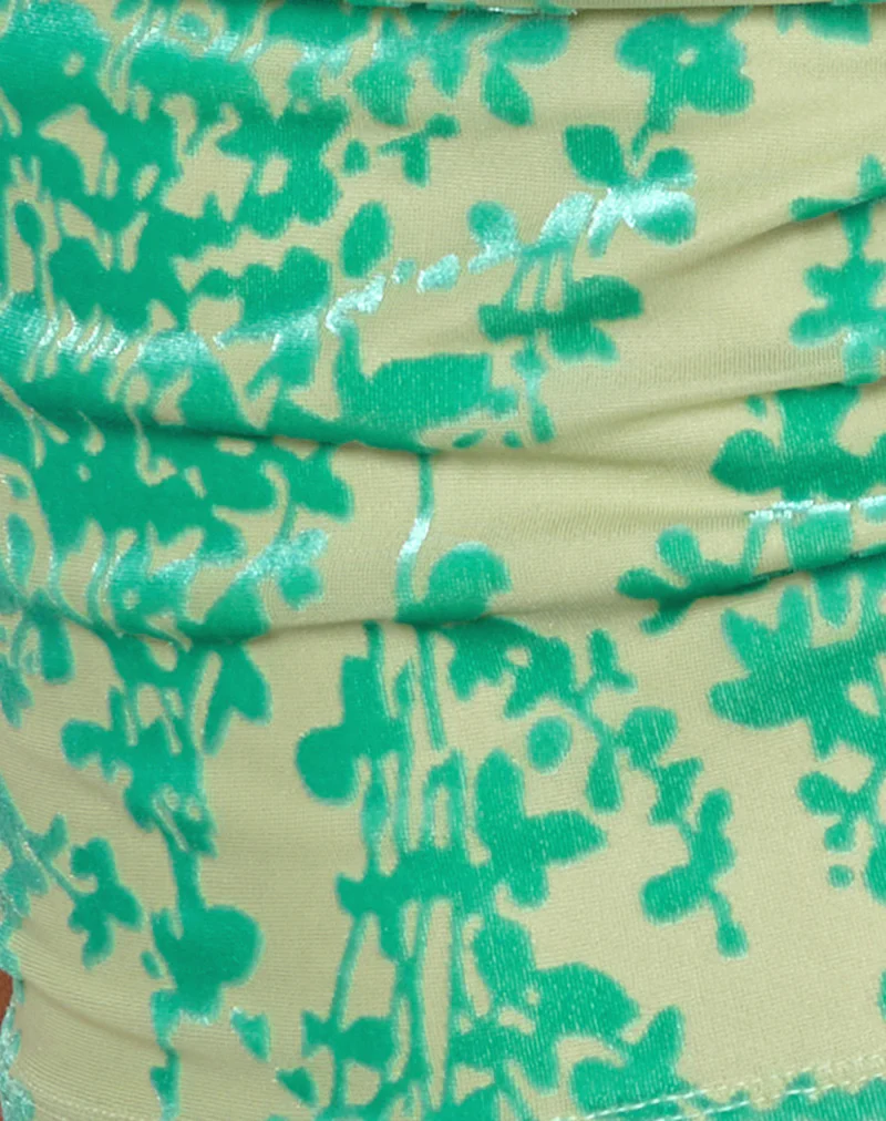 Minova Cowl Neck Top in Floral Flock Green and Blue - Image 5