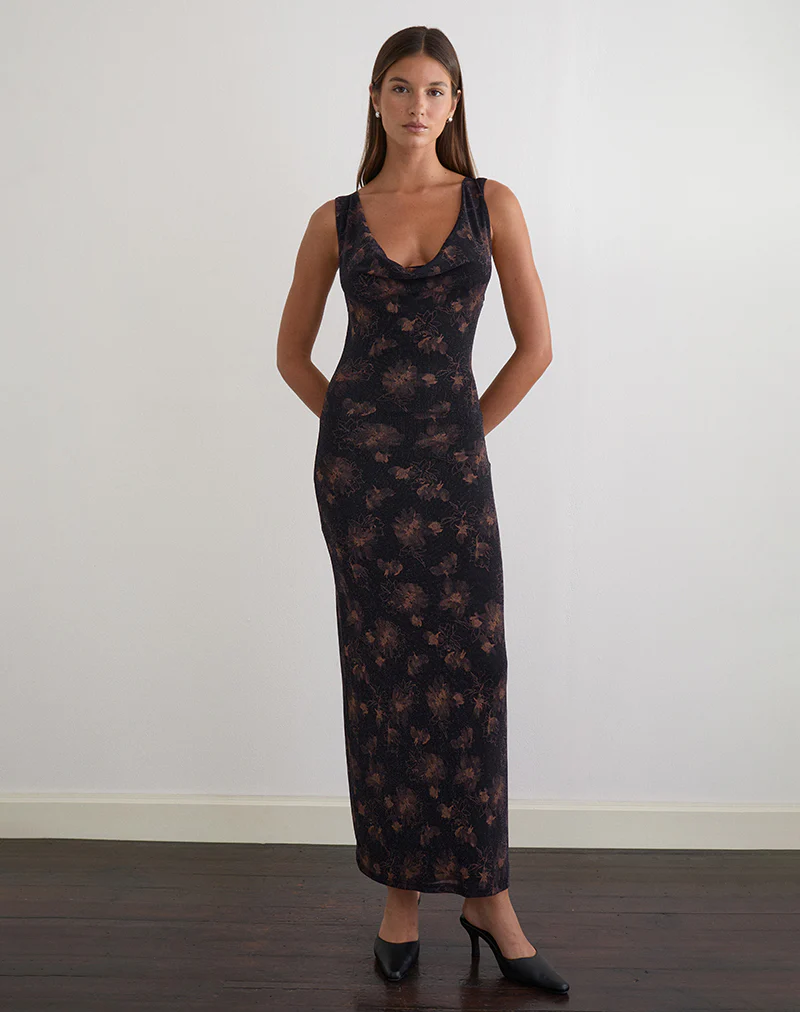 Minso Maxi Dress in Black with Bronze Shimmer - Image 3