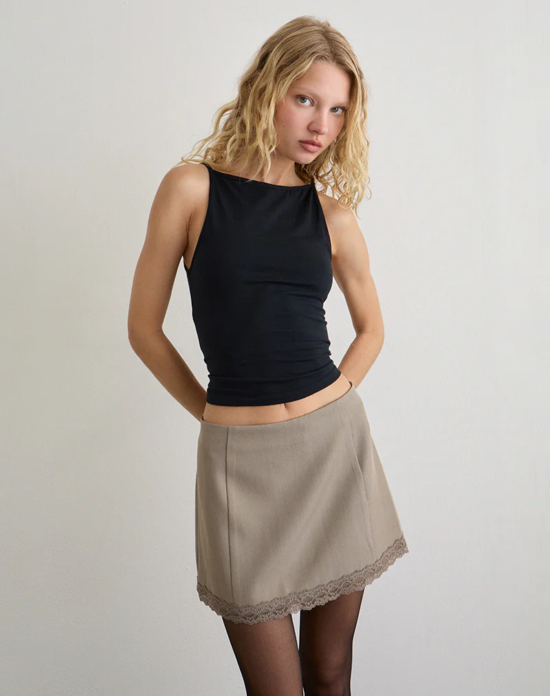 Minya Mini Skrt with Lace Trim in Taupe