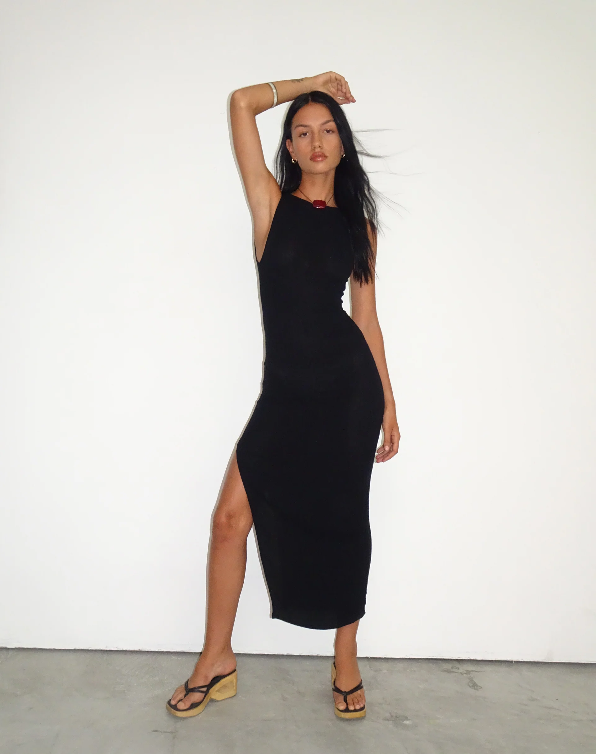 Minyo Racer Neck Maxi Dress in Crinkle Black - Image 2