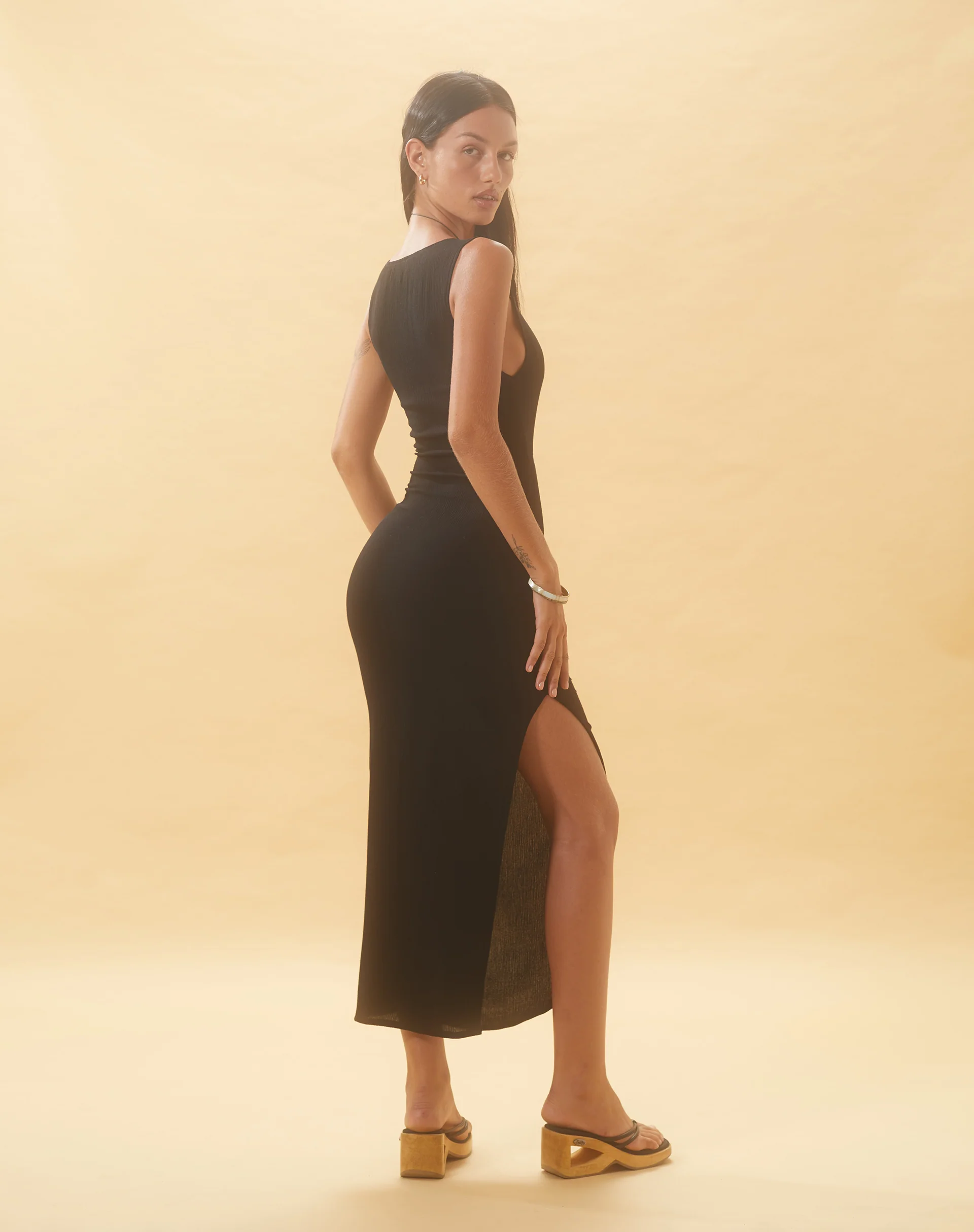 Minyo Racer Neck Maxi Dress in Crinkle Black - Image 6