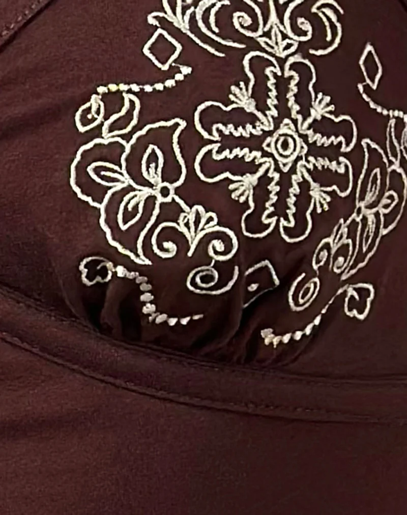 Mione Top in Bitter Chocolate with Floral Embroidery - Image 5
