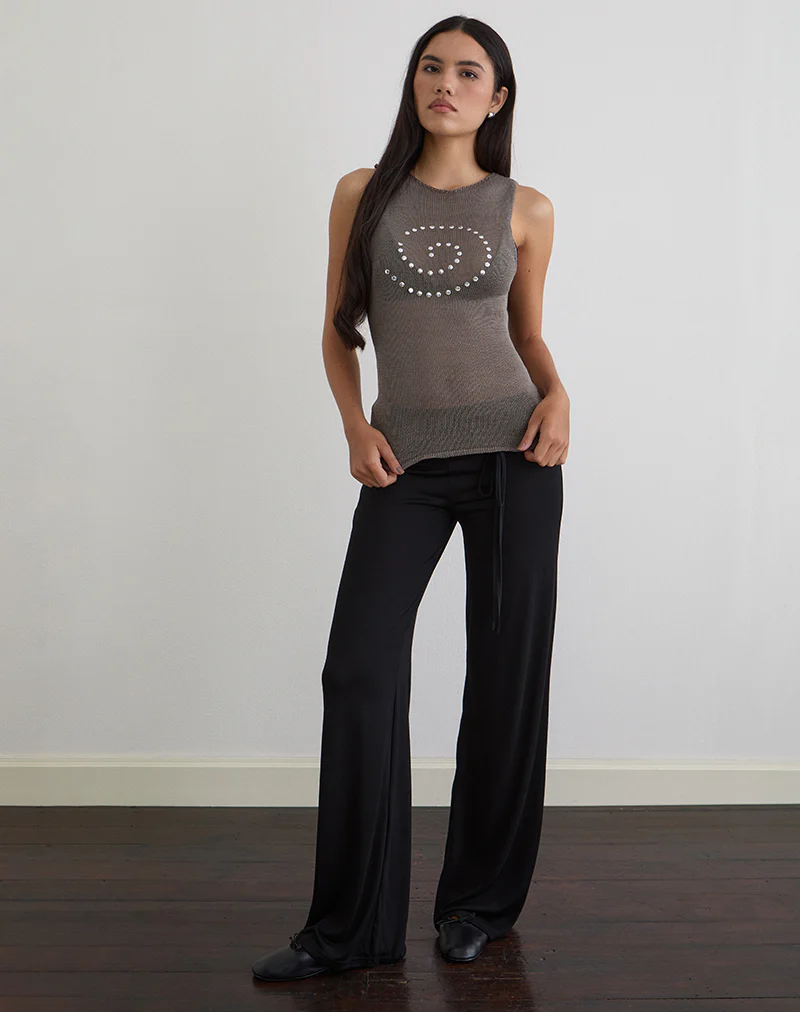 Miraya Top in Studded Sheer Knit Iron - Image 2