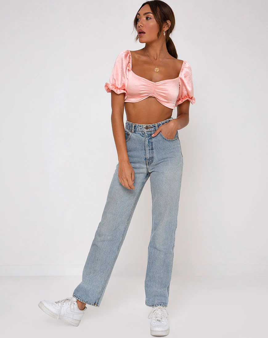 Mirella Crop Top in Satin Peach - Image 3