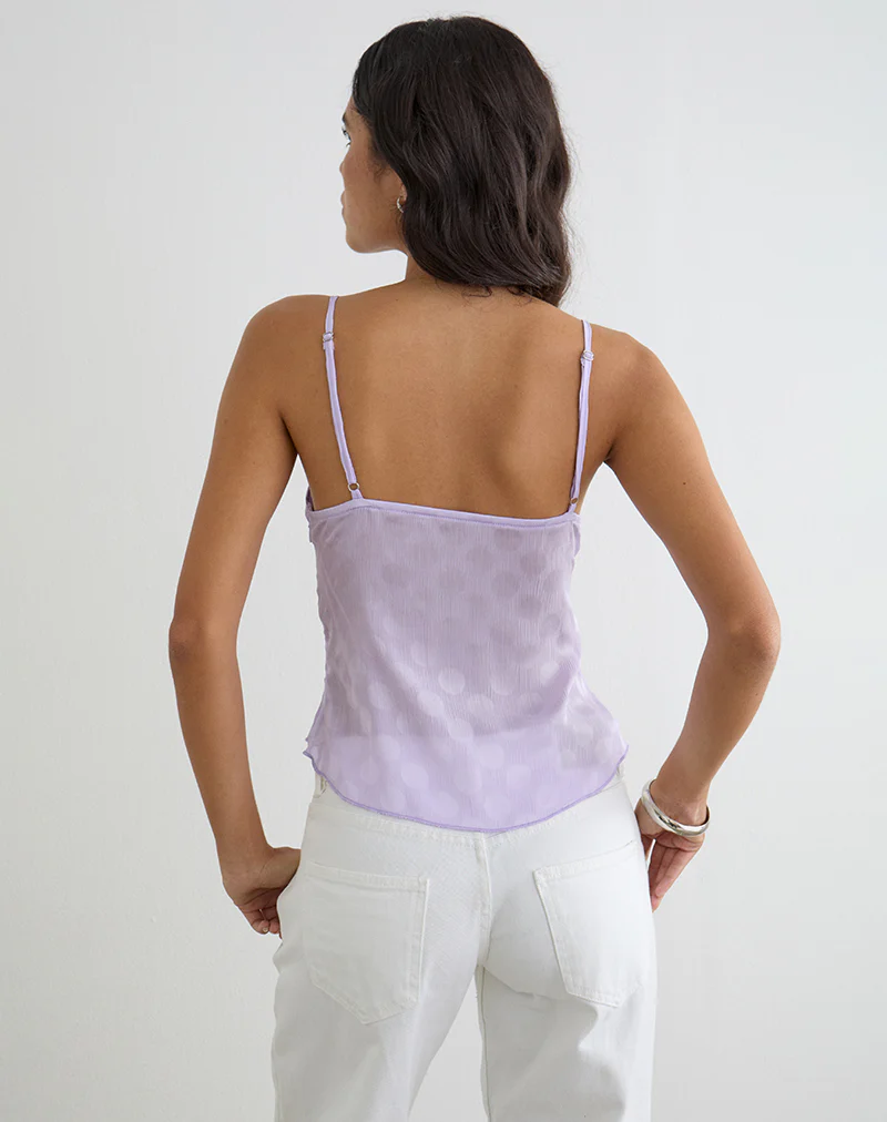 Mirelle Handkerchief Cami Top in Chiffon Lilac Polka Dot - Image 4