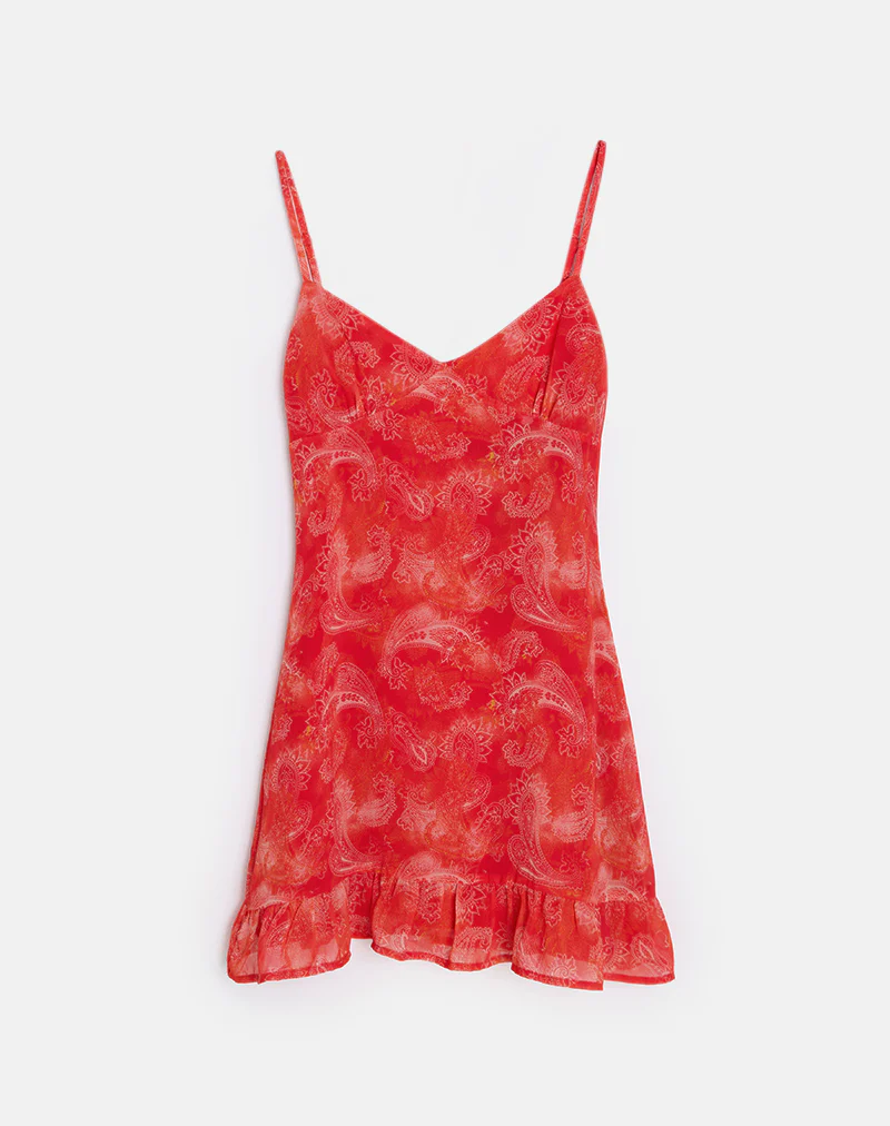 Mireya Mini Dress in Paisley Chiffon Red - Image 2