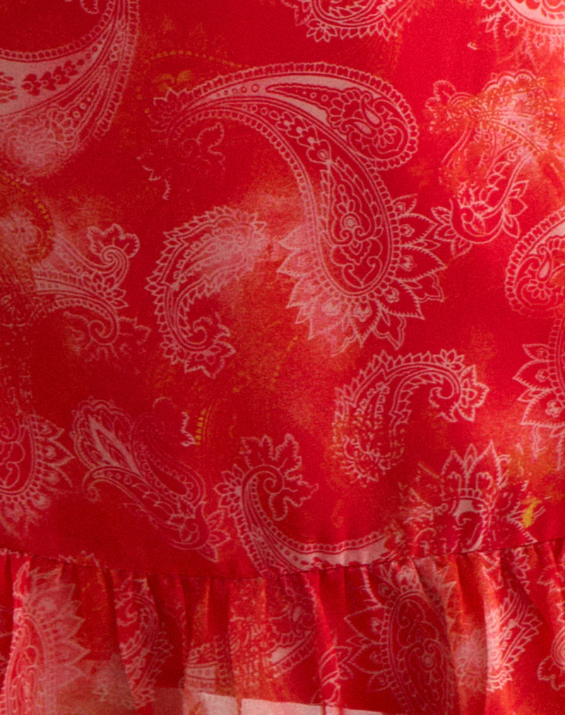 Mireya Mini Dress in Paisley Chiffon Red - Image 6