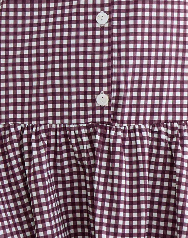 Miriam Midi Dress in Mini Gingham Wine - Image 5