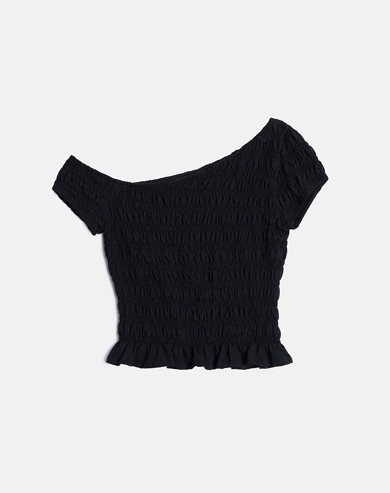 Mirita Shirred Top in Black - Image 3