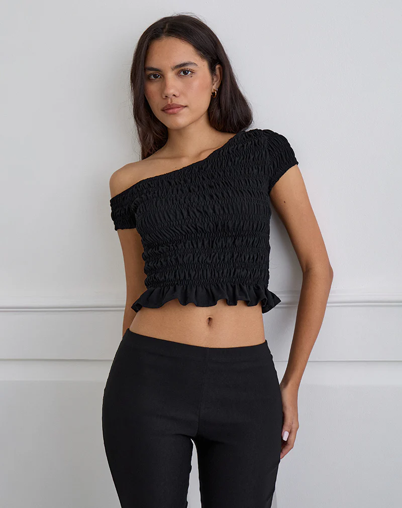 Mirita Shirred Top in Black - Image 4