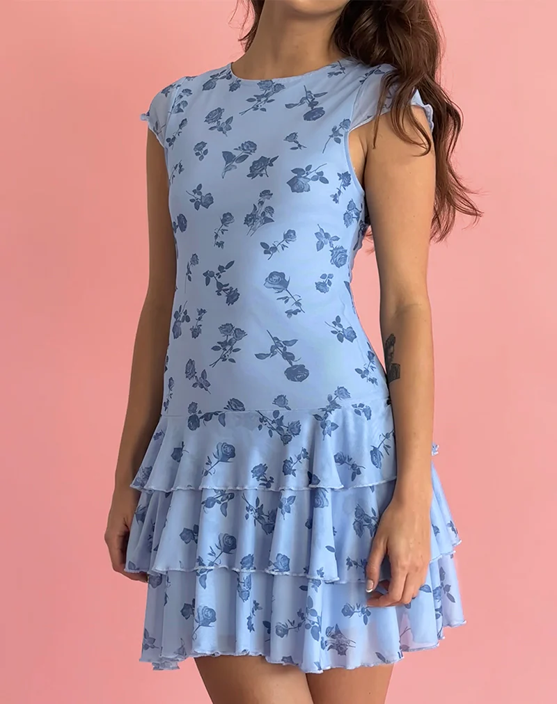 Mirtilo Mini Dress in Inky Blue Floral Mesh - Image 2