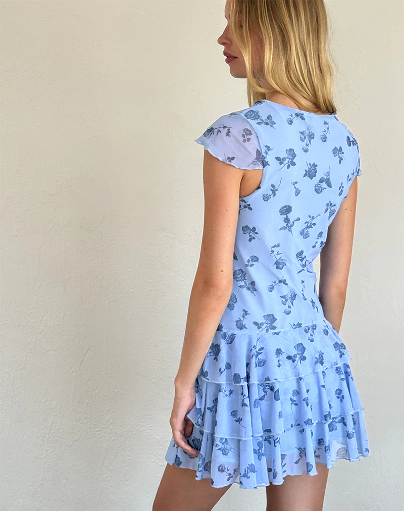 Mirtilo Mini Dress in Inky Blue Floral Mesh - Image 4