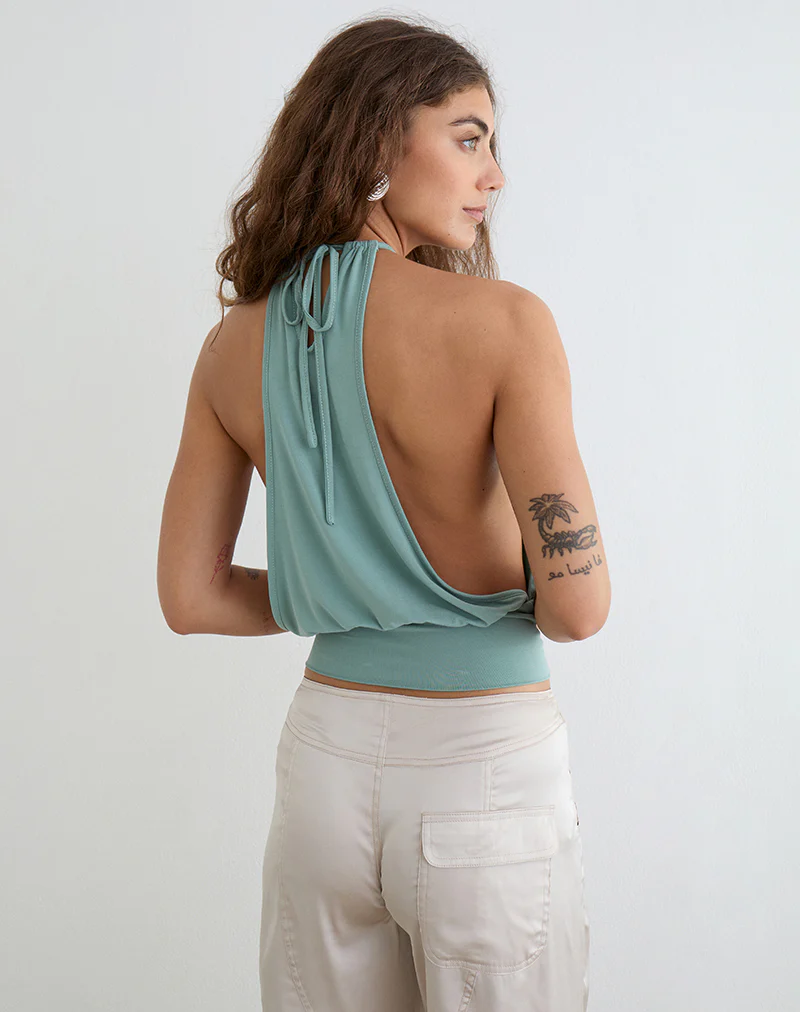 Miruna Halterneck Top in Aqua Grey - Image 4