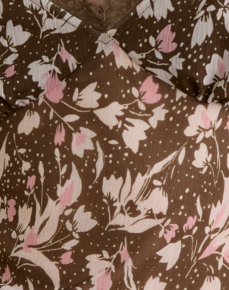 Misaki Top in Chiffon Polka Flower Brown - Image 6