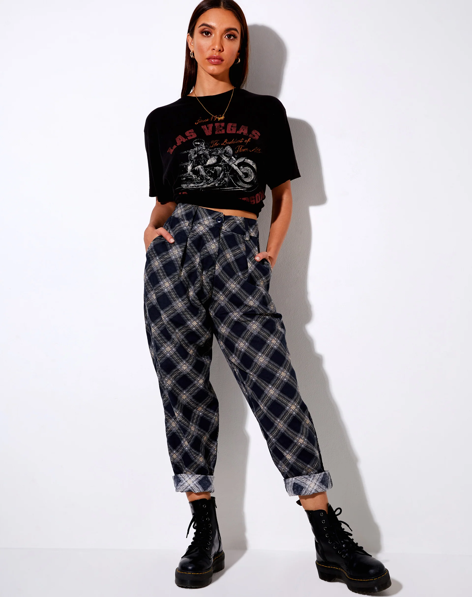 Misca Trouser in 20's Check Black and Grey - Image 3
