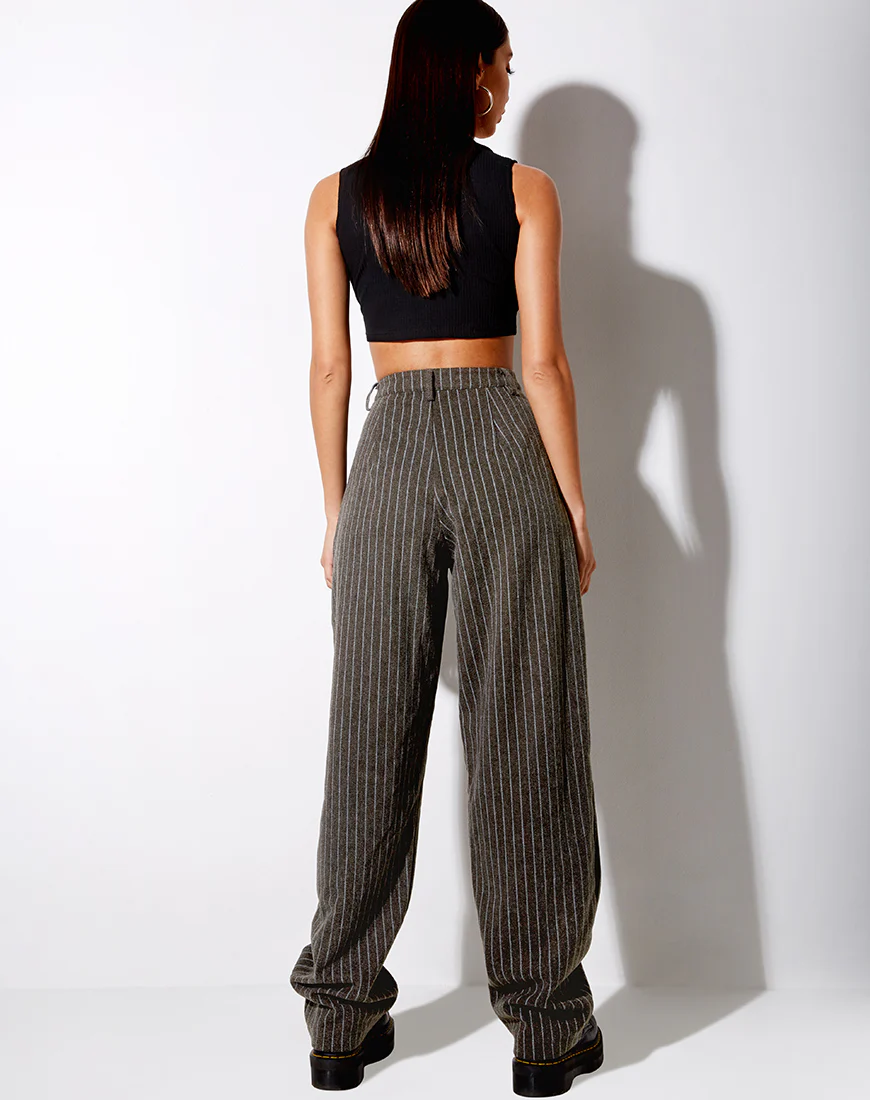 Misha Wide Leg Trouser in Pinstripe Charcoal - Image 6