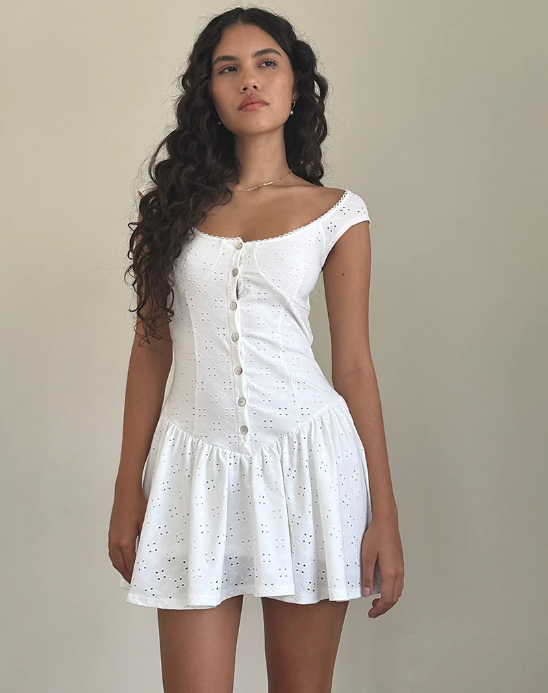 Misty Mini Tea Dress in Broderie White - Image 2