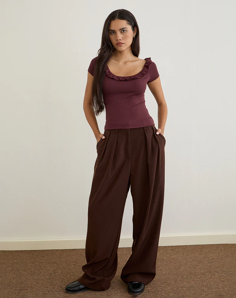 Mitali Top with Ruffle in Pointelle Burgundy - Image 4