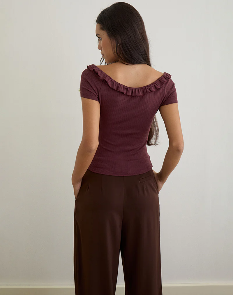 Mitali Top with Ruffle in Pointelle Burgundy - Image 6