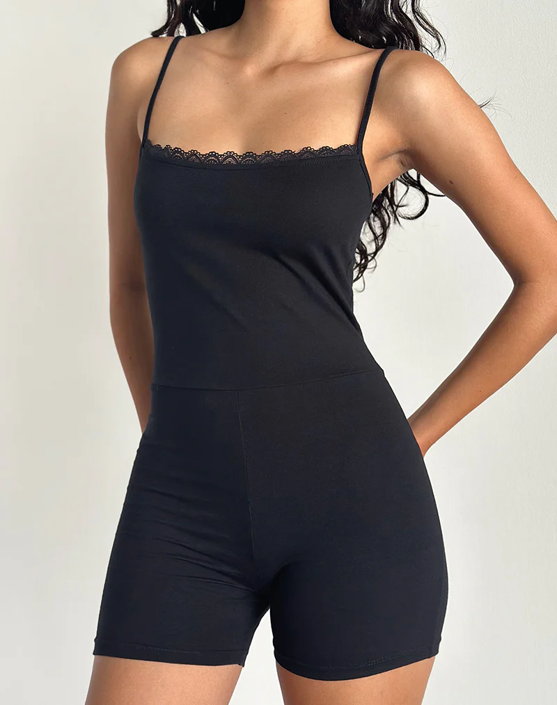 Mitski Unitard in Black with Lace Trim - Image 2
