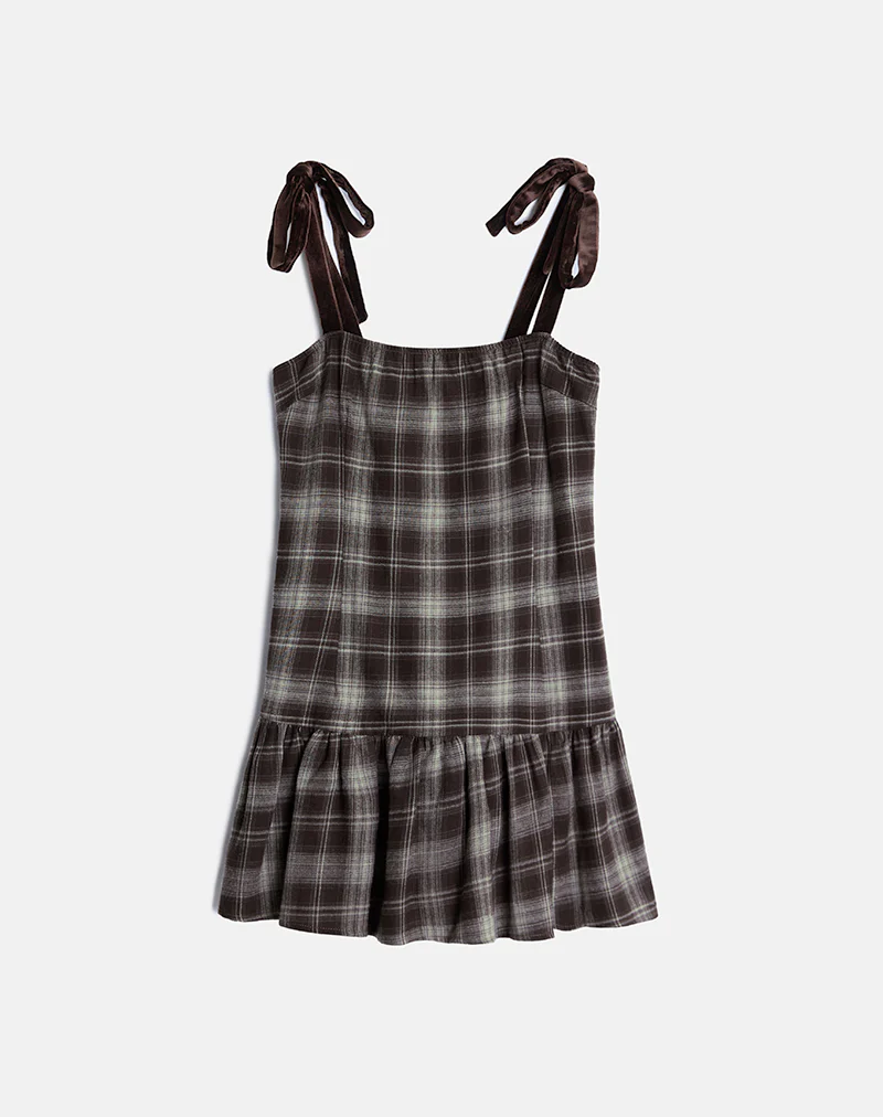 Miyori Square Neck Mini Dress in Grey Check - Image 6