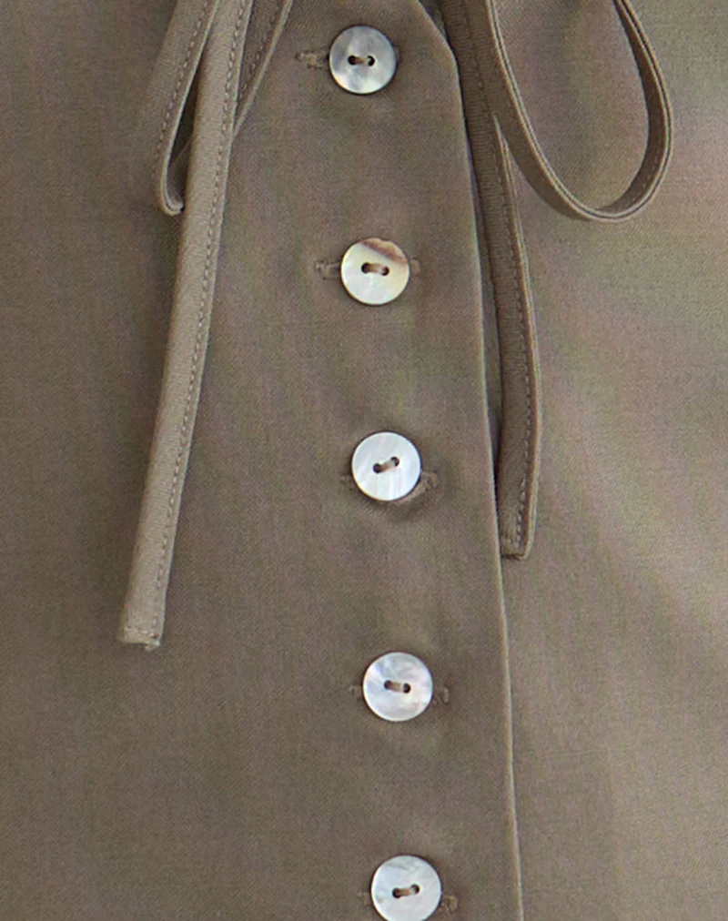 Miyuki Tie Front Halterneck Top in Tailoring Dark Beige - Image 6