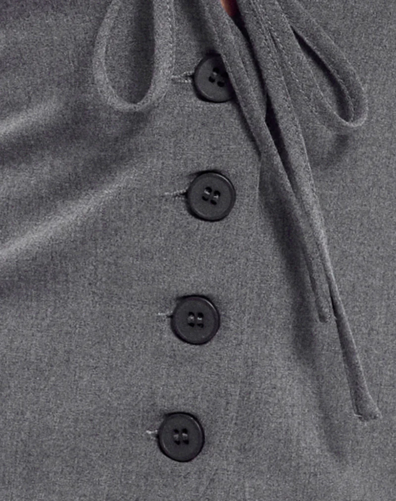 Miyuki Tie Front Halterneck Top in Charcoal Grey - Image 6