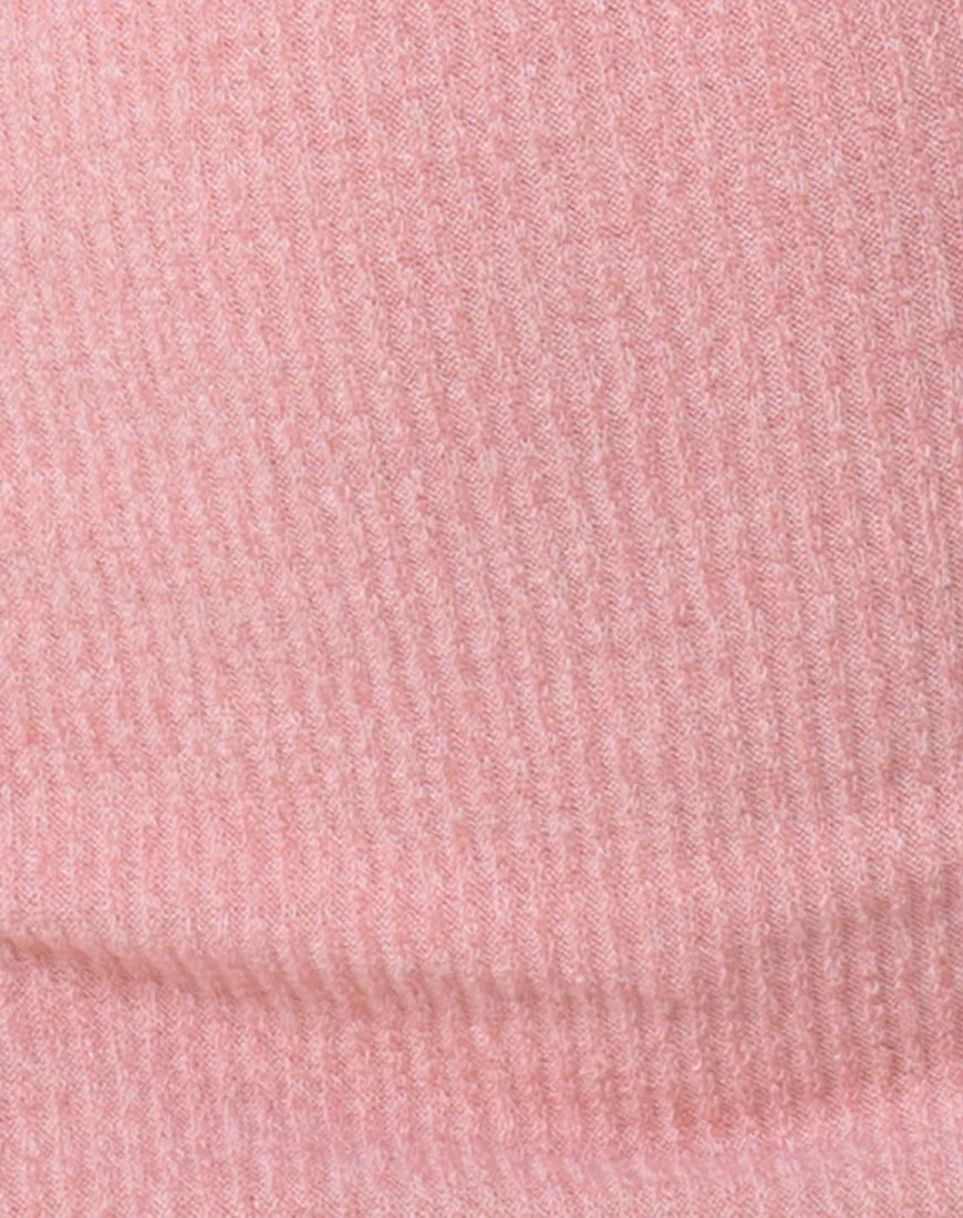 Moeena High Neck Top in Knit Crinkle Rib Pink - Image 5