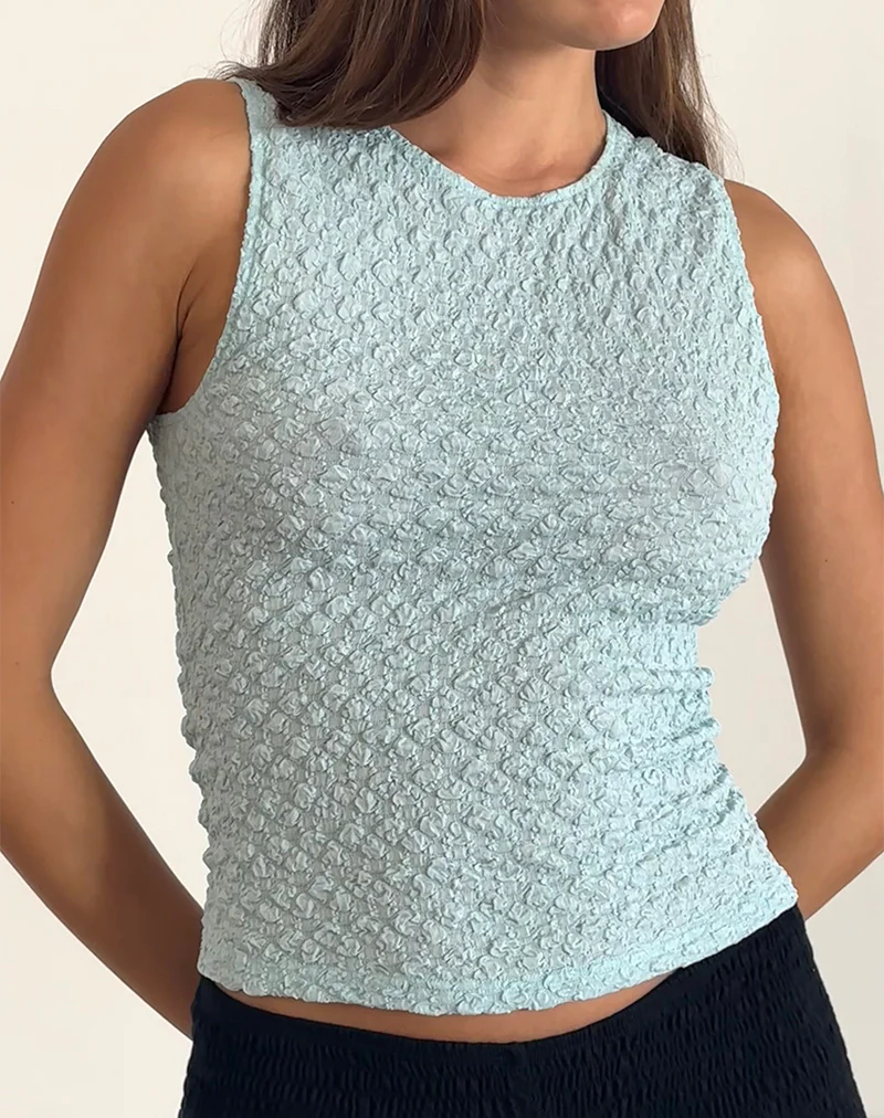 Mohala Top in Bubble Knit Light Blue - Image 4