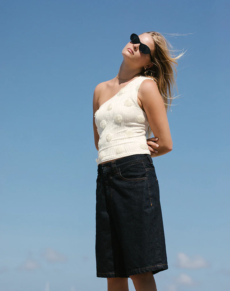 Moira One Shoulder Top in Textured Rose Ivory - Image 2