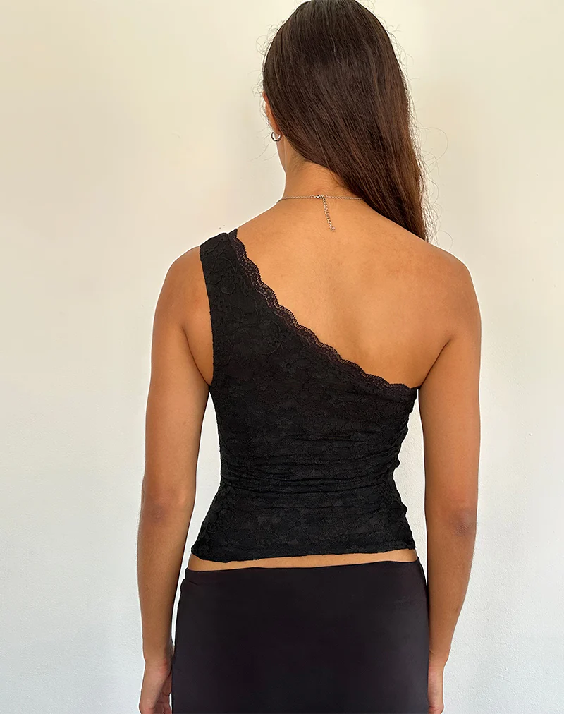 Moira One Shoulder Lace Top in Black - Image 4