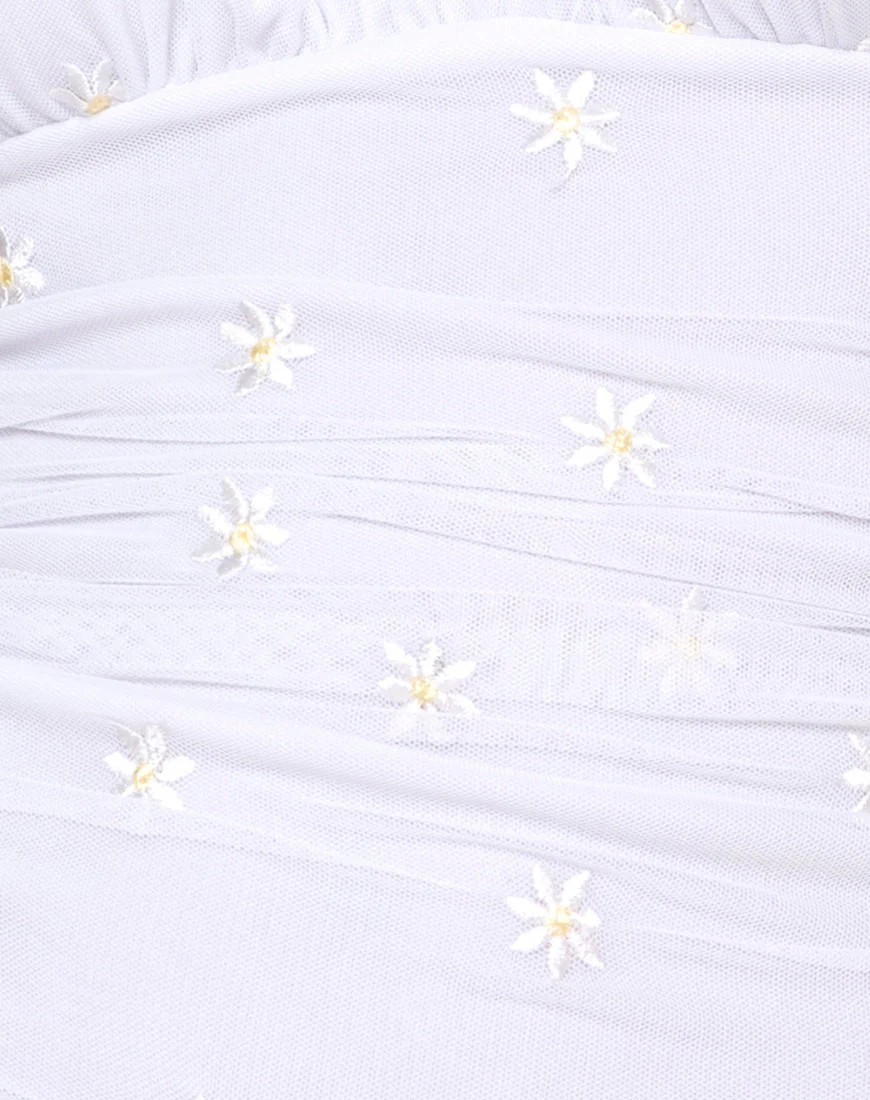 Mollina Mini Dress in White Daisy Embro White - Image 5