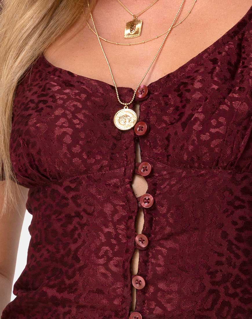 Monda Top in Satin Cheetah Burgundy - Image 2