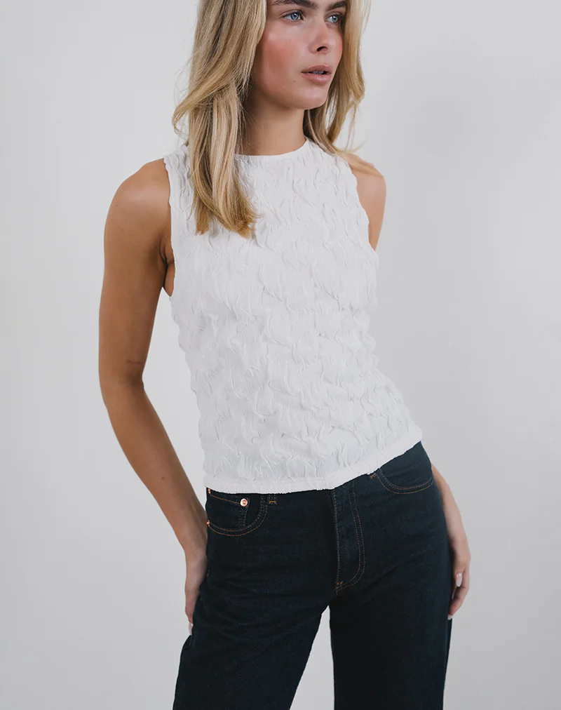 Monelo Vest Top in Textured Mesh White - Image 2