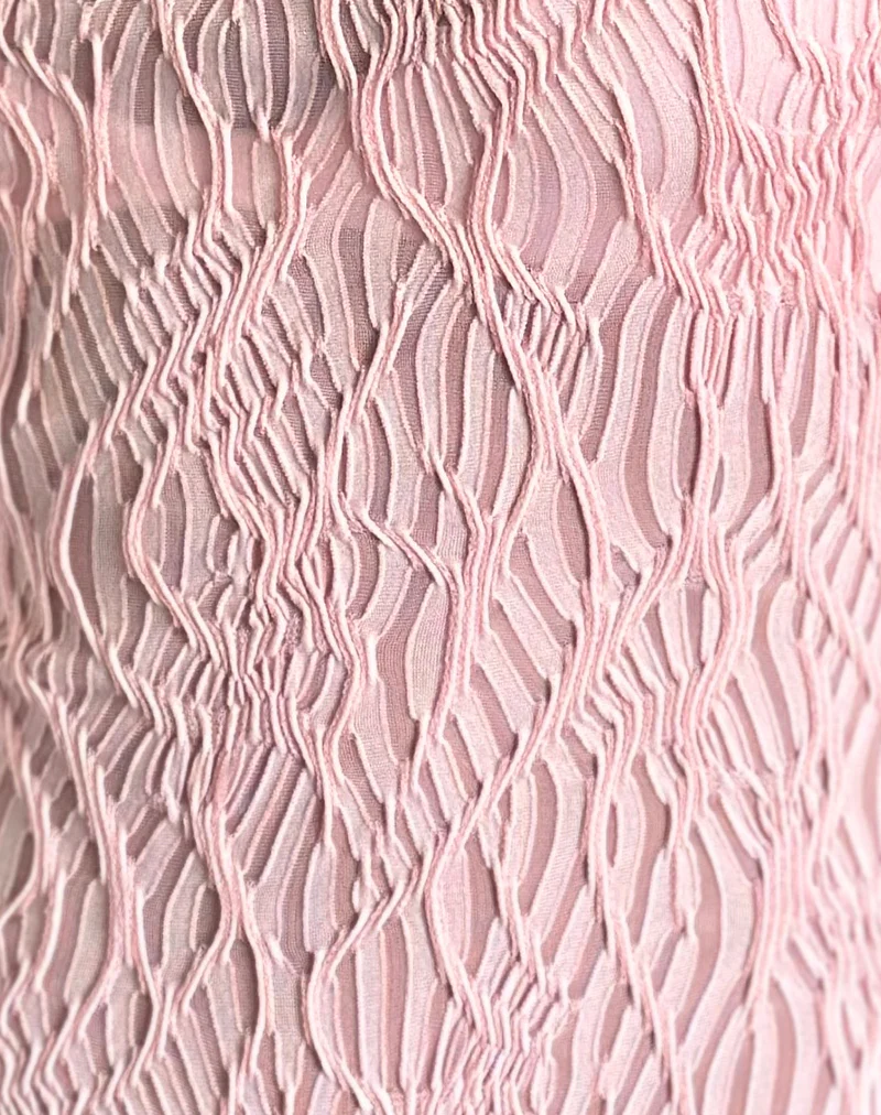 Monelo Textured Mesh Top in Sheer Pink - Image 5