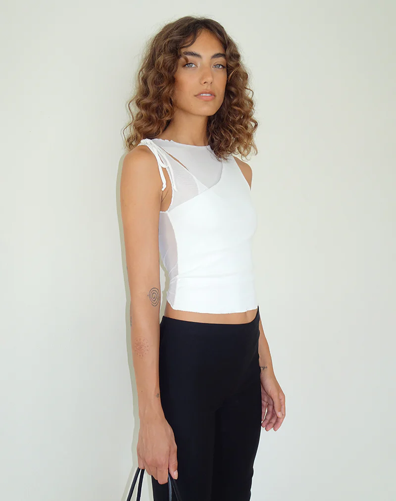 Moni Vest Top in Mesh Ivory - Image 2
